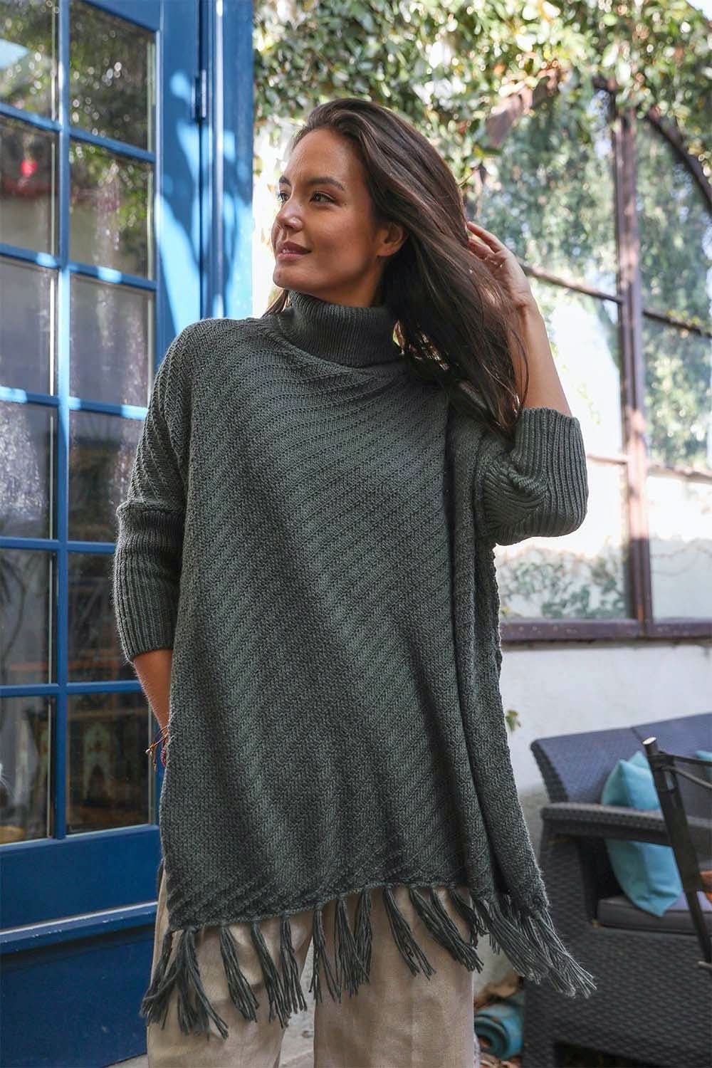 Sweater Weather Roll - Neck Poncho - Wear and Wander