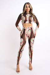 Swirl Print Mesh Contrast Top & Matching Pants 2 Piece Set - Wear and Wander