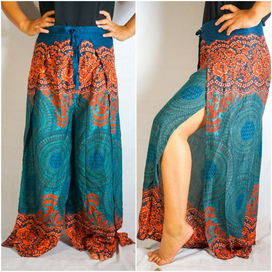 Teal Palazzo Wrap Pants, Hippie Pants, Boho Pants, Harem Flow Pants - Wear and Wander