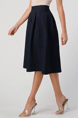 Textured A - Line Midi Skirt with Pleats - Wear and Wander