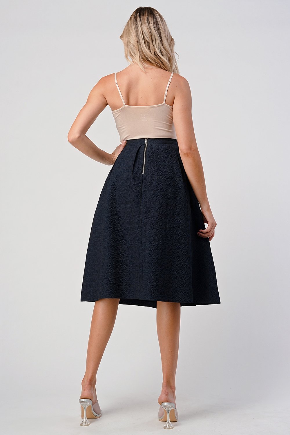 Textured A - Line Midi Skirt with Pleats - Wear and Wander