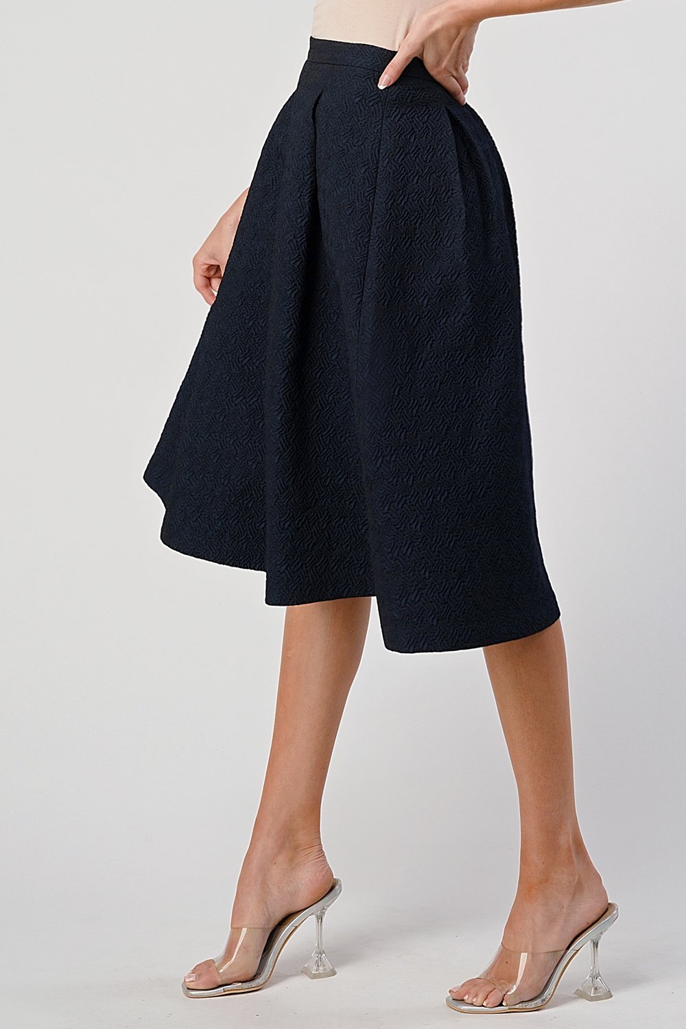 Textured A - Line Midi Skirt with Pleats - Wear and Wander