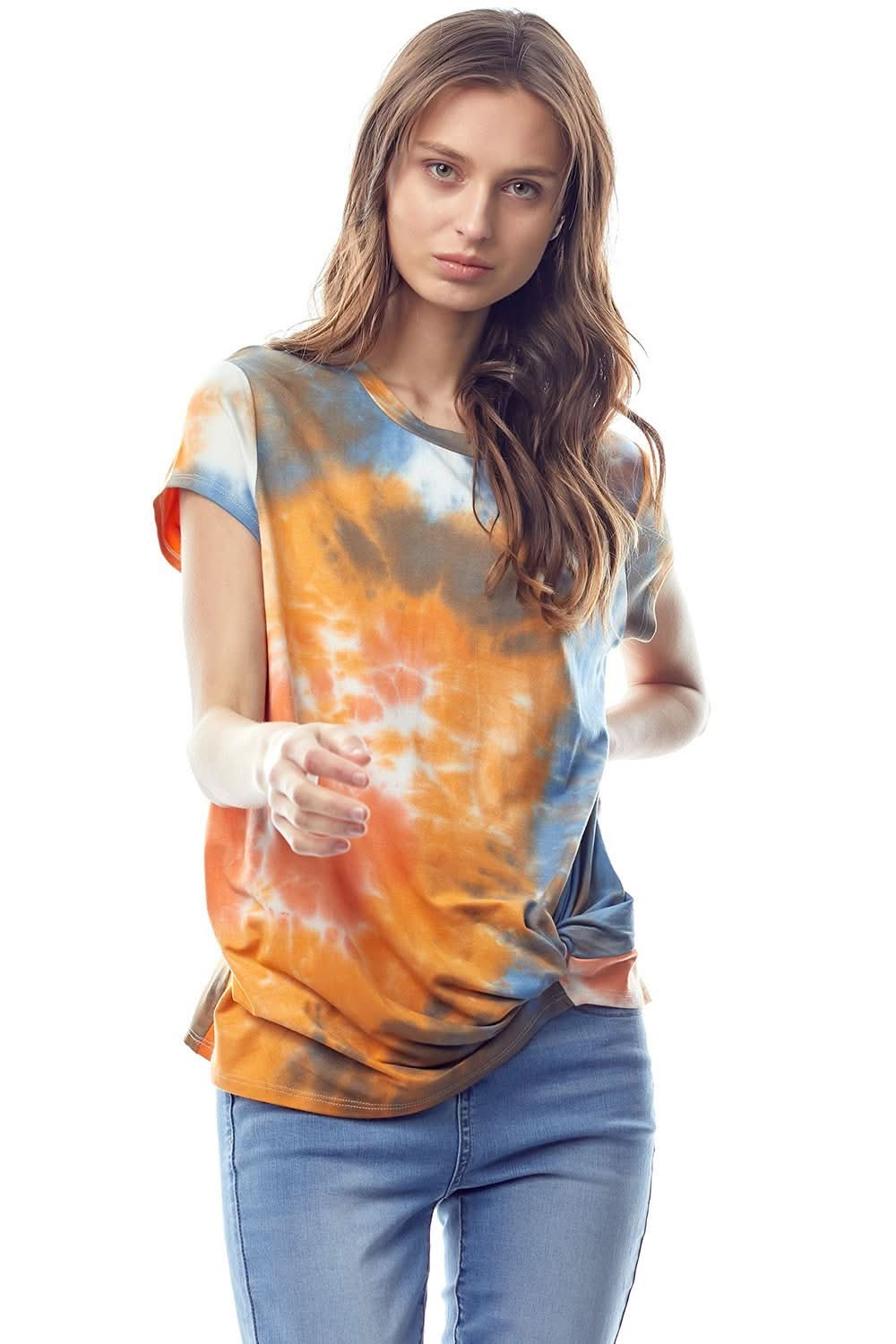 Tie - Dye Twist Front Short Sleeve Top - Wear and Wander