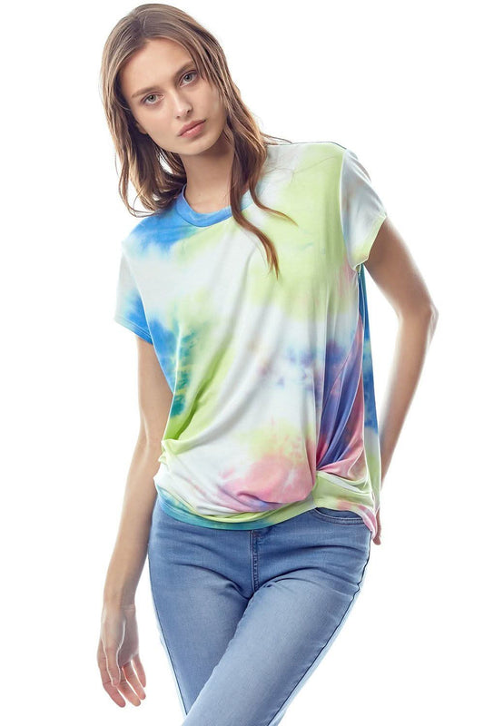 Tie - Dye Twist Front Short Sleeve Top - Wear and Wander