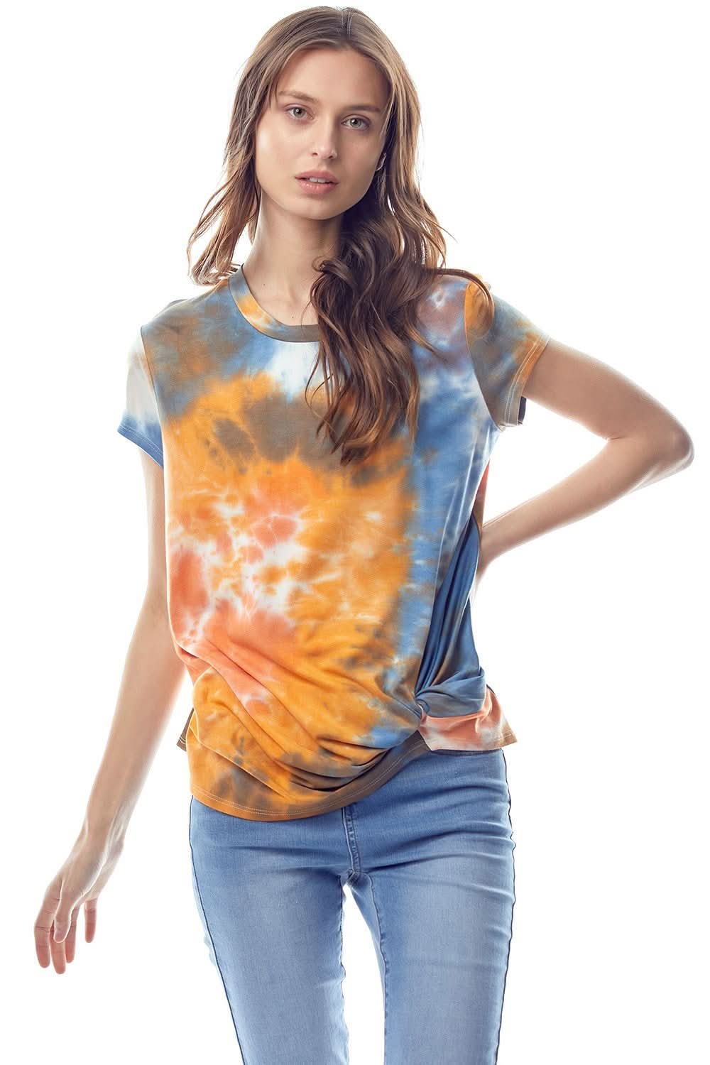 Tie - Dye Twist Front Short Sleeve Top - Wear and Wander