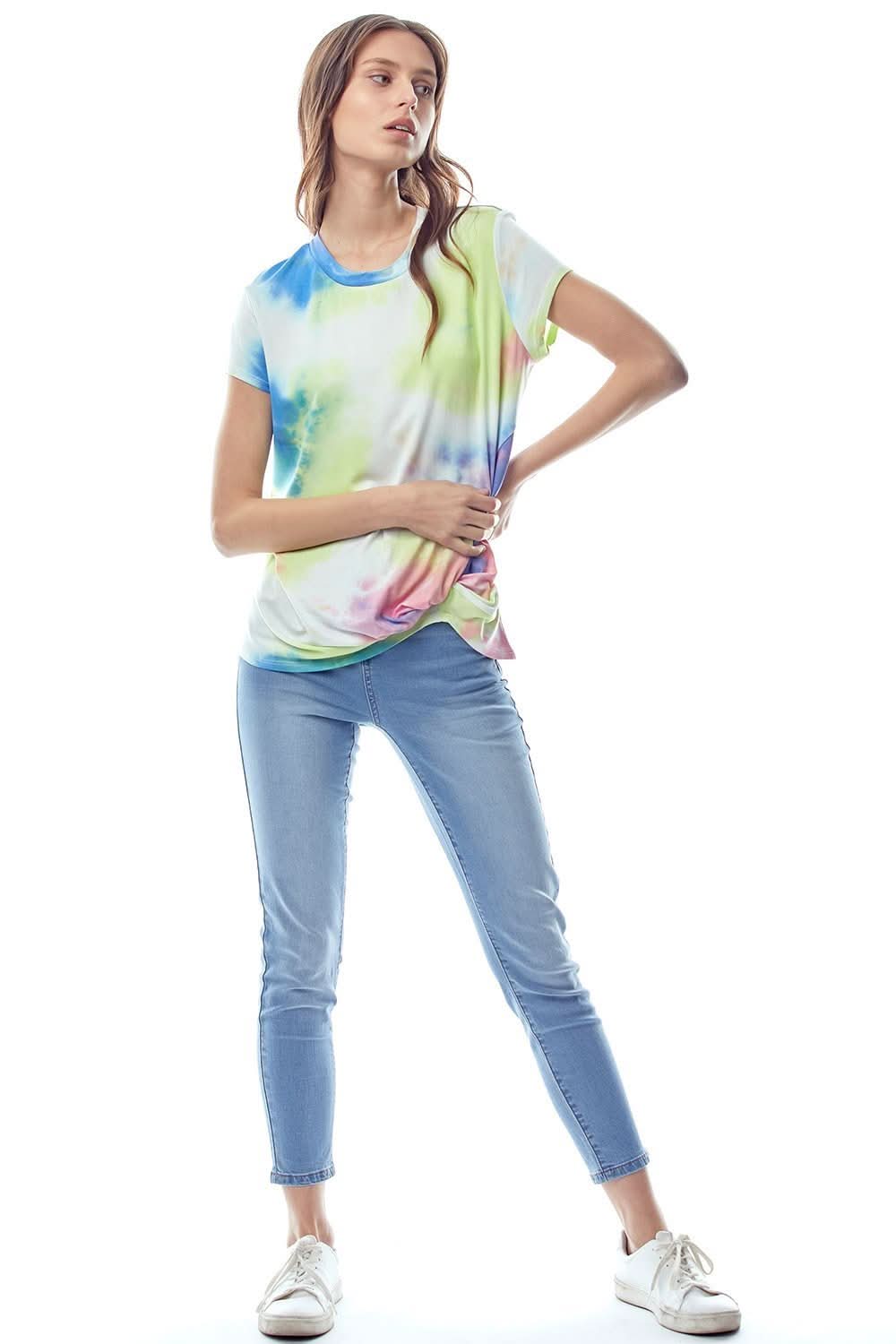 Tie - Dye Twist Front Short Sleeve Top - Wear and Wander
