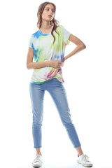 Tie - Dye Twist Front Short Sleeve Top - Wear and Wander