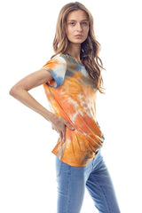Tie - Dye Twist Front Short Sleeve Top - Wear and Wander