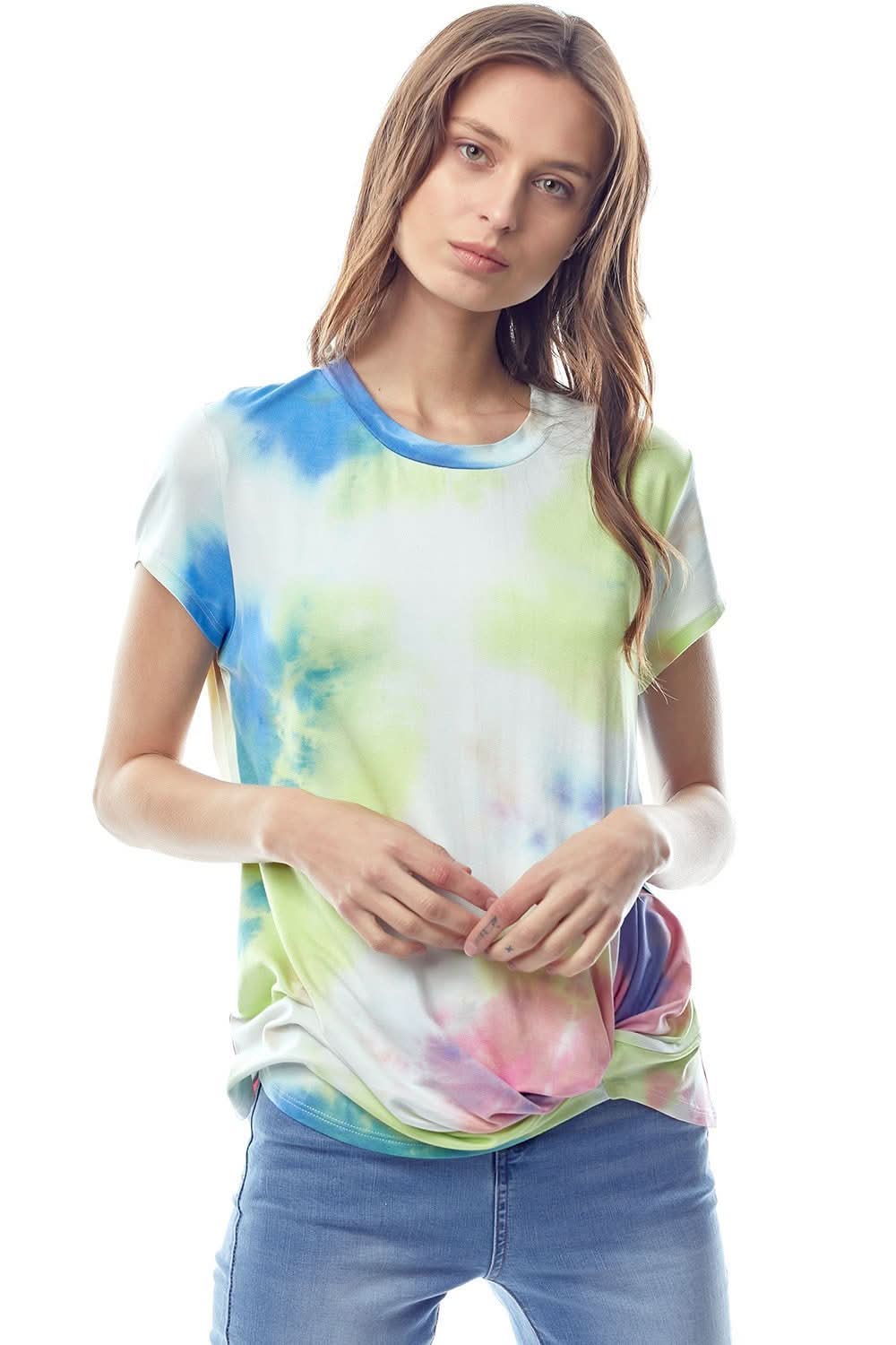 Tie - Dye Twist Front Short Sleeve Top - Wear and Wander