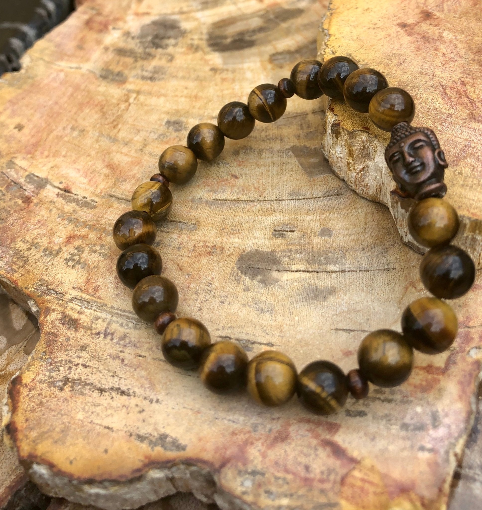 Tiger Eye & Buddha Gemstone Bracelet! Natural Gemstones! - Wear and Wander