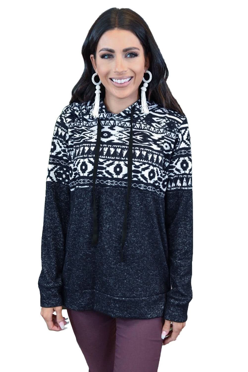 Tribal Print Patchwork Hoodie - Wear and Wander