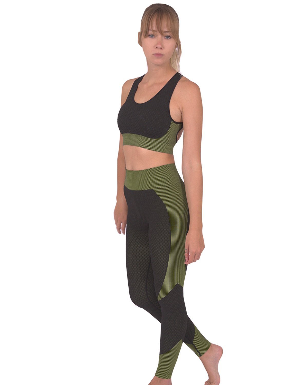 Trois Seamless Legging - Black with Green - Wear and Wander