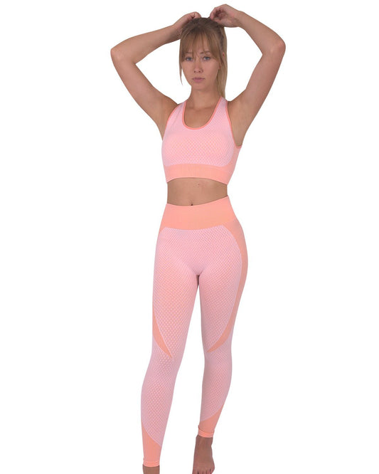 Trois Seamless Leggings & Sports Top 2 Set - Pink - Wear and Wander