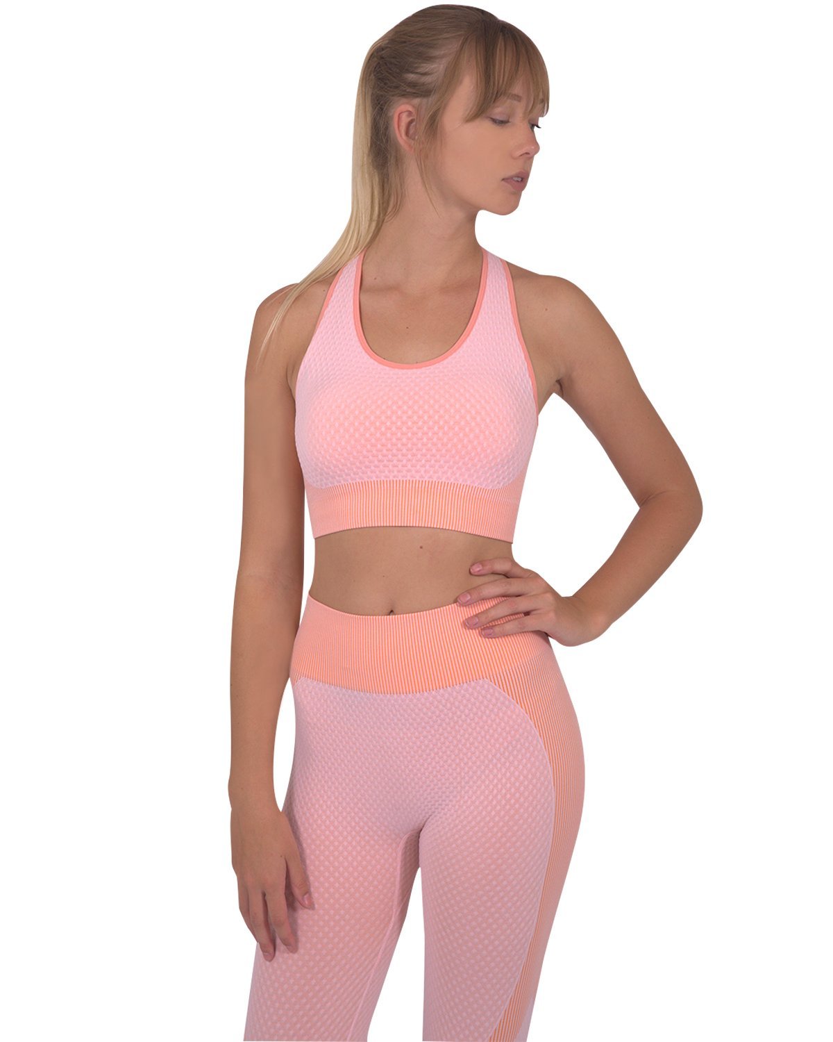 Trois Seamless Leggings & Sports Top 2 Set - Pink - Wear and Wander