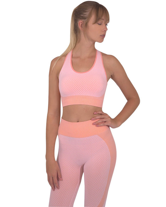 Trois Seamless Leggings & Sports Top 2 Set - Pink - Wear and Wander