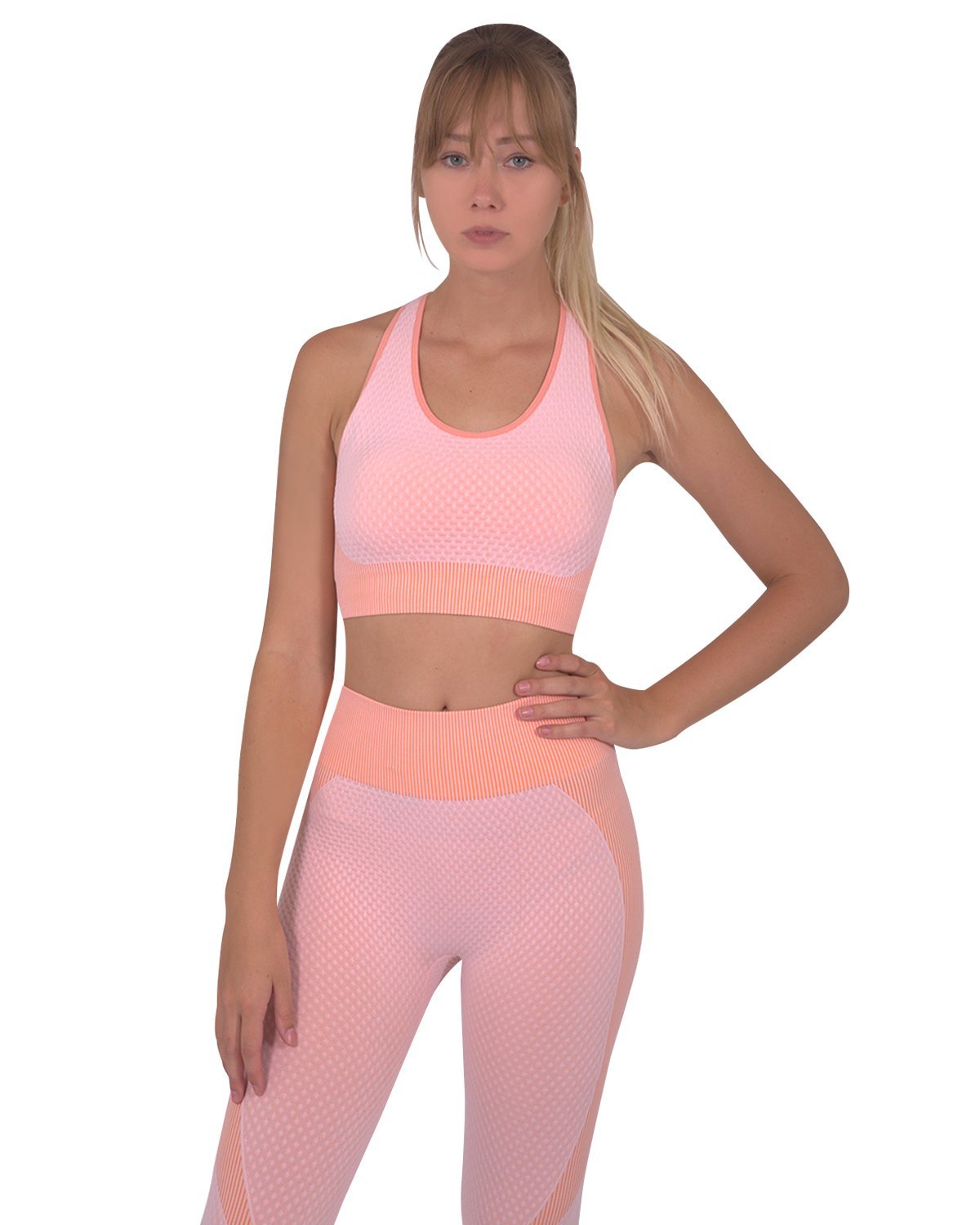 Trois Seamless Leggings & Sports Top 2 Set - Pink - Wear and Wander