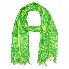 Tropical Print Cotton Fabric Plant Themed Tassel Scarf - Wear and Wander