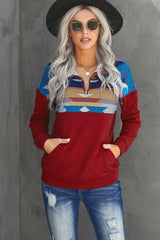 Turn Down Collar Zip Tribal Print Sweatshirt - Wear and Wander