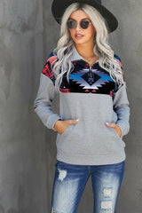 Turn Down Collar Zip Tribal Print Sweatshirt - Wear and Wander