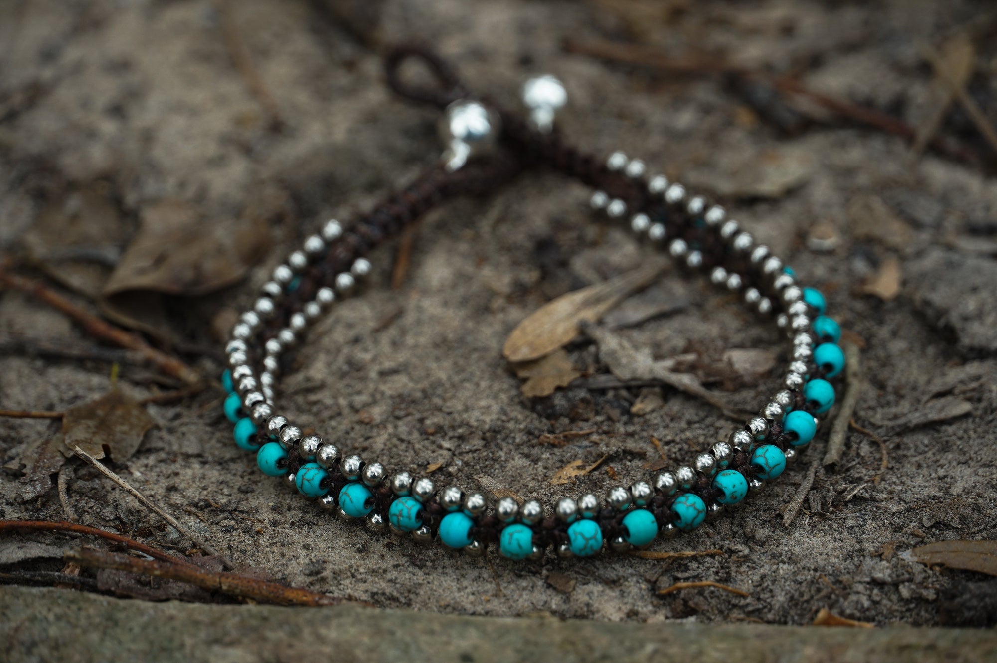 Turquoise Band Boho Silver Anklet - Wear and Wander