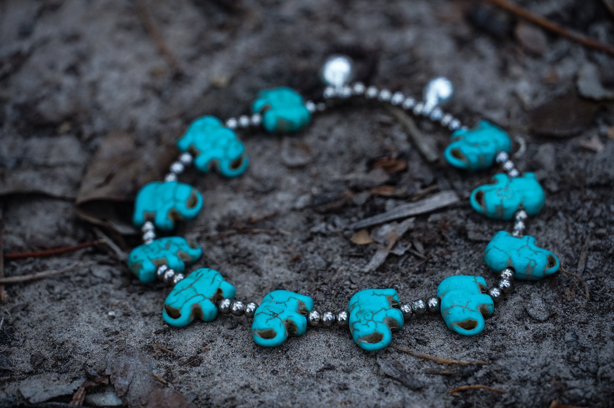 Turquoise Elephant Boho Silver Anklet - Wear and Wander