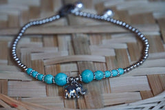 Turquoise Elephant Pendant Boho Silver Anklet - Wear and Wander