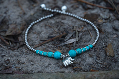 Turquoise Elephant Pendant Boho Silver Anklet - Wear and Wander