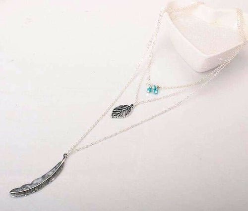 Turquoise Leaf Feather Multi Layer Necklace - Wear and Wander