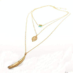 Turquoise Leaf Feather Multi Layer Necklace - Wear and Wander