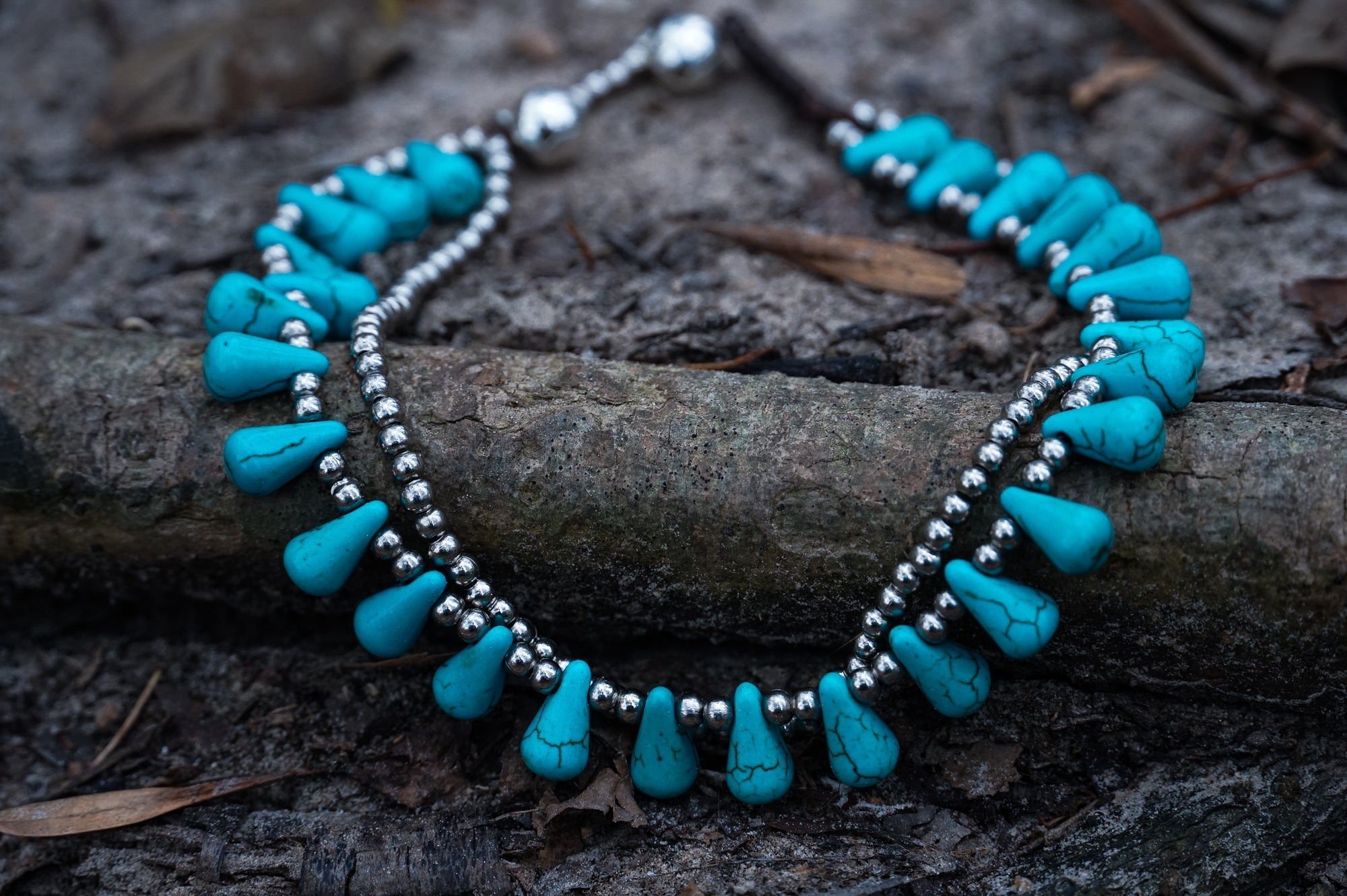 Turquoise Teardrop Bead Boho Silver Anklet - Wear and Wander