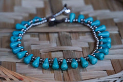 Turquoise Teardrop Bead Boho Silver Anklet - Wear and Wander