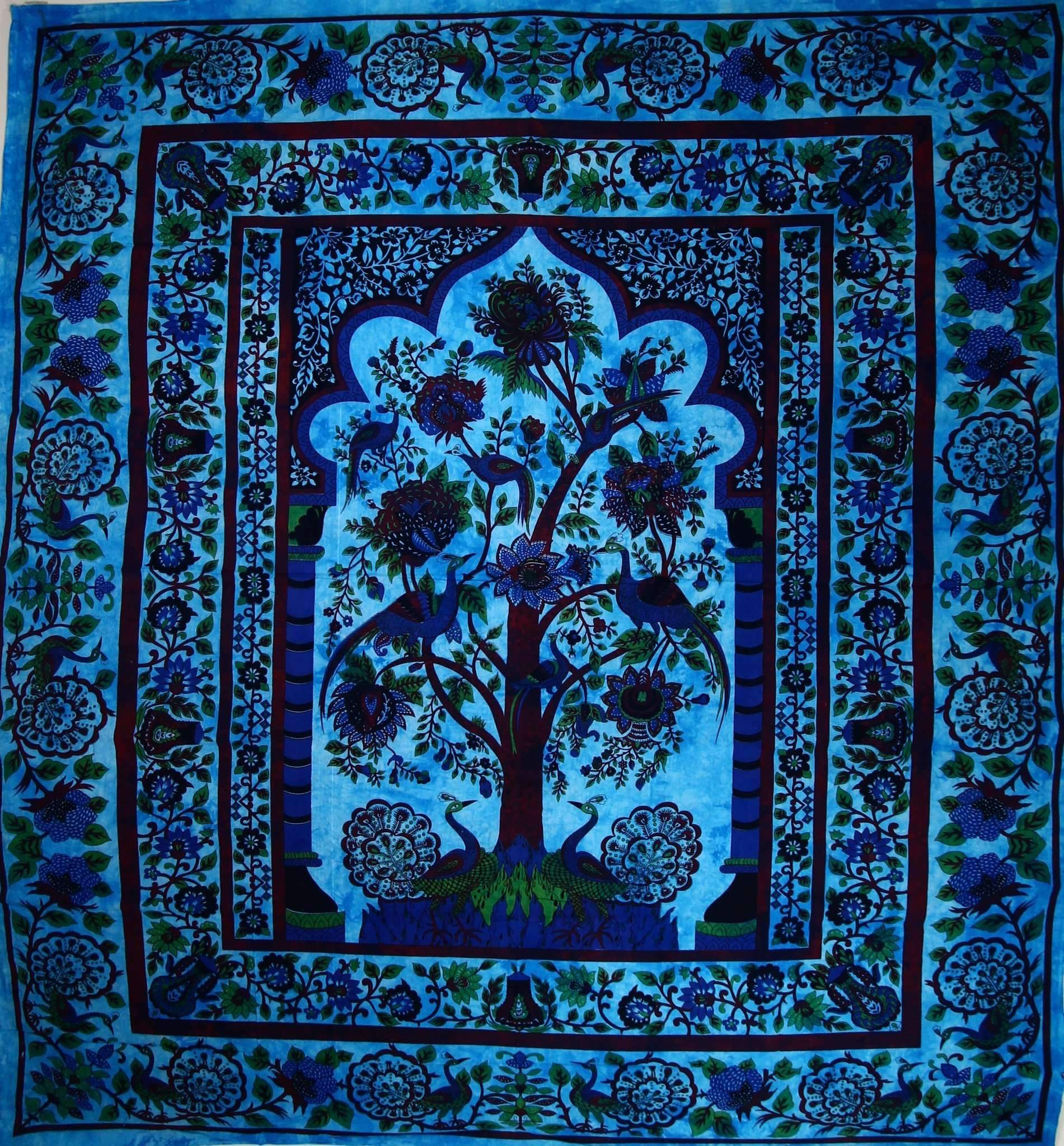 Turquoise Tree of Life Peacock Tapestry - Wear and Wander