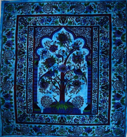 Turquoise Tree of Life Peacock Tapestry - Wear and Wander