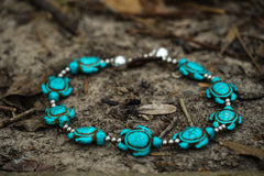 Turquoise Turtle Boho Silver Anklet - Wear and Wander