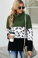 Turtleneck Splicing Chunky Knit Pullover Sweater - Wear and Wander