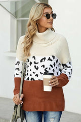 Turtleneck Splicing Chunky Knit Pullover Sweater - Wear and Wander