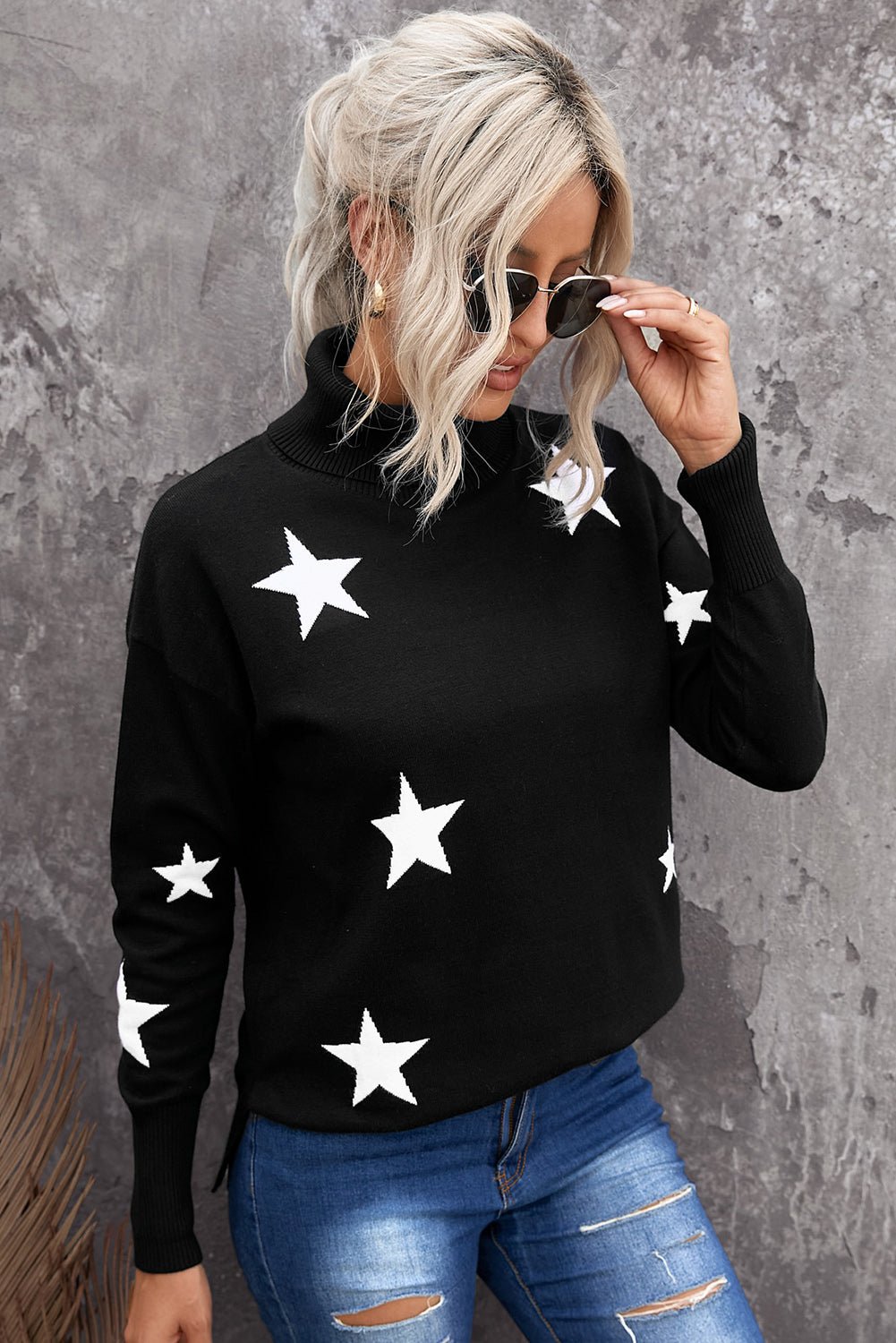 Turtleneck Star Print Sweater - Wear and Wander