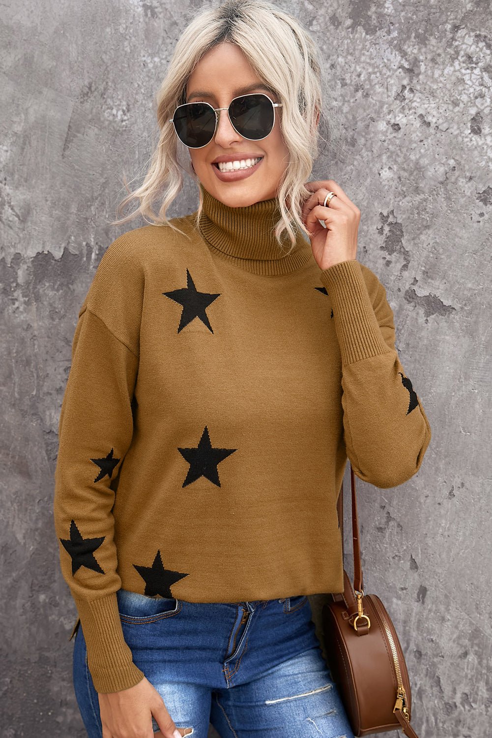 Turtleneck Star Print Sweater - Wear and Wander