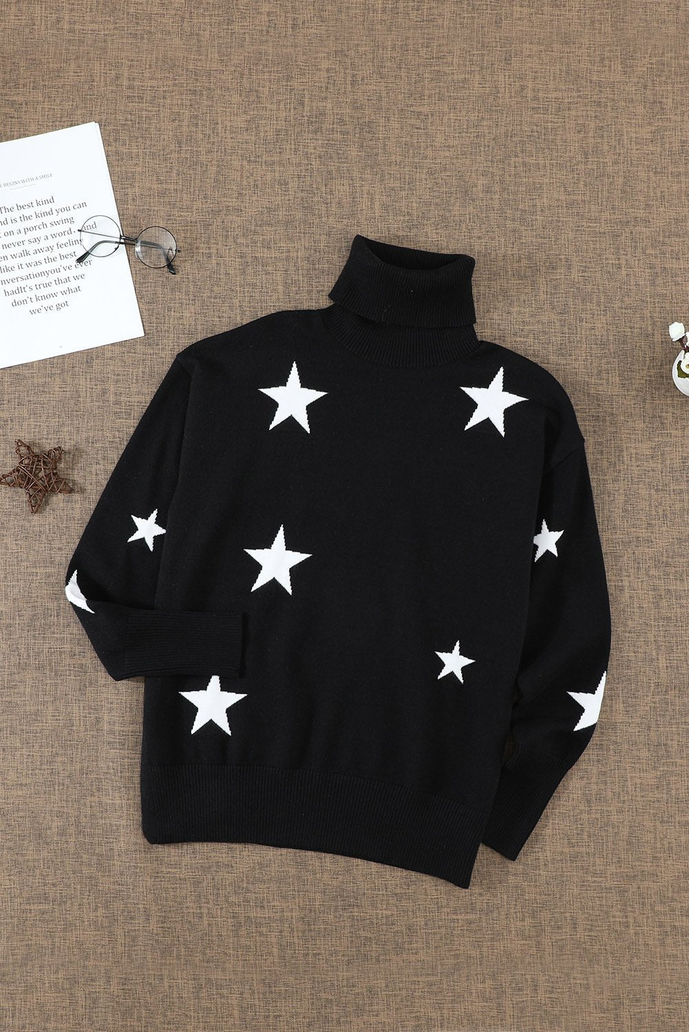 Turtleneck Star Print Sweater - Wear and Wander