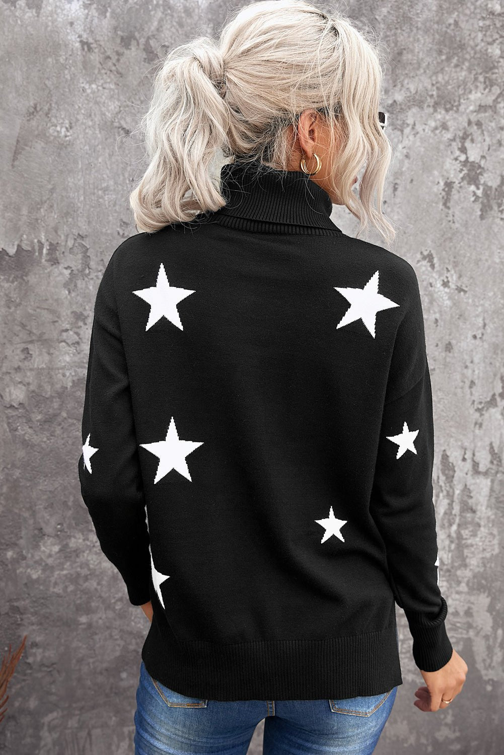 Turtleneck Star Print Sweater - Wear and Wander