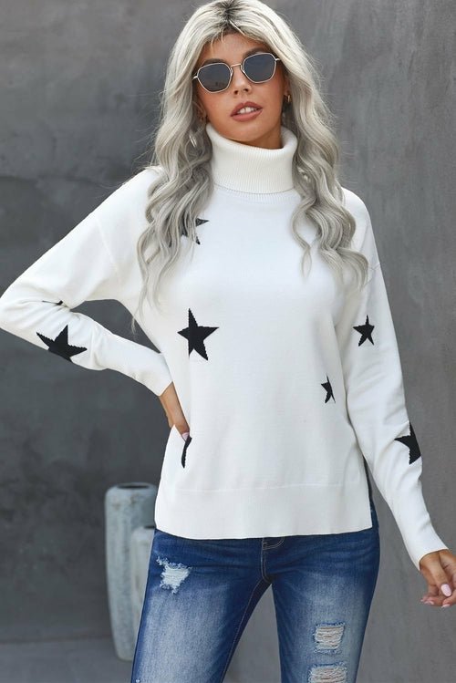 Turtleneck Star Print Sweater - Wear and Wander