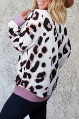 V - Neck Leopard Print Dropped Long Sleeve Sweatshirt - Wear and Wander