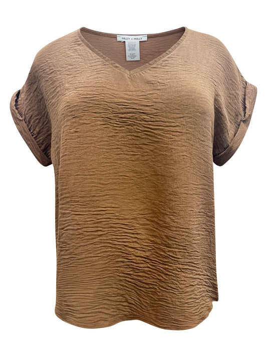 V - Neck Rolled Sleeve Relaxed Fit Top - Wear and Wander
