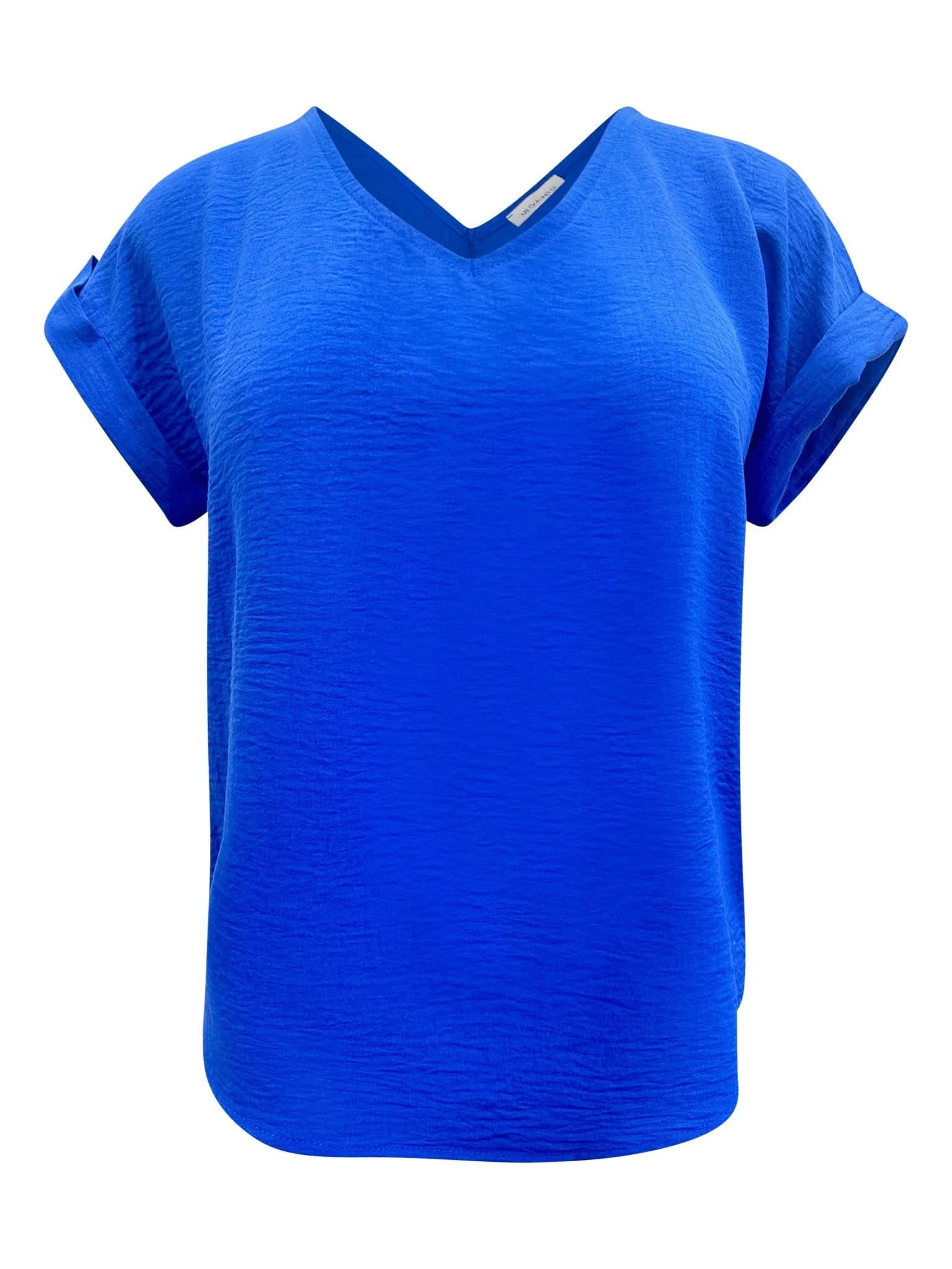 V - Neck Rolled Sleeve Relaxed Fit Top - Wear and Wander