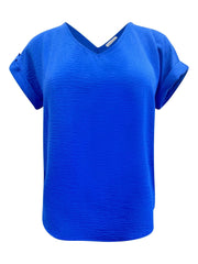 V - Neck Rolled Sleeve Relaxed Fit Top - Wear and Wander