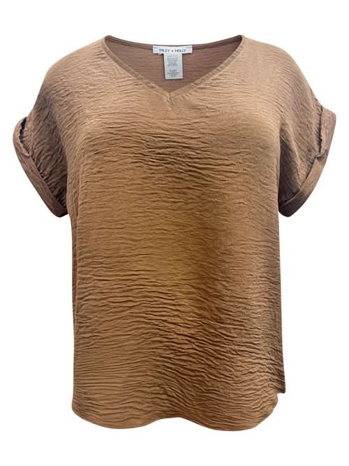 V - Neck Rolled Sleeve Relaxed Fit Top - Wear and Wander