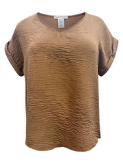 V - Neck Rolled Sleeve Relaxed Fit Top - Wear and Wander