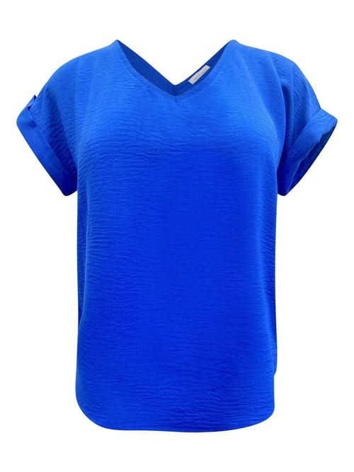 V - Neck Rolled Sleeve Relaxed Fit Top - Wear and Wander