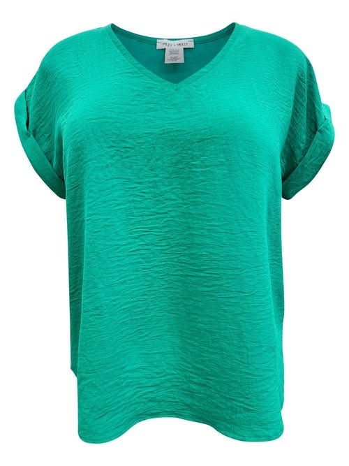 V - Neck Rolled Sleeve Relaxed Fit Top - Wear and Wander