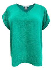 V - Neck Rolled Sleeve Relaxed Fit Top - Wear and Wander